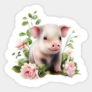 Cute piglet with flowers Sticker